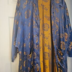 Elegant Blue and Gold OPEN STYLE KIMONO ROBE SIZE F2 (Aprox M-L)